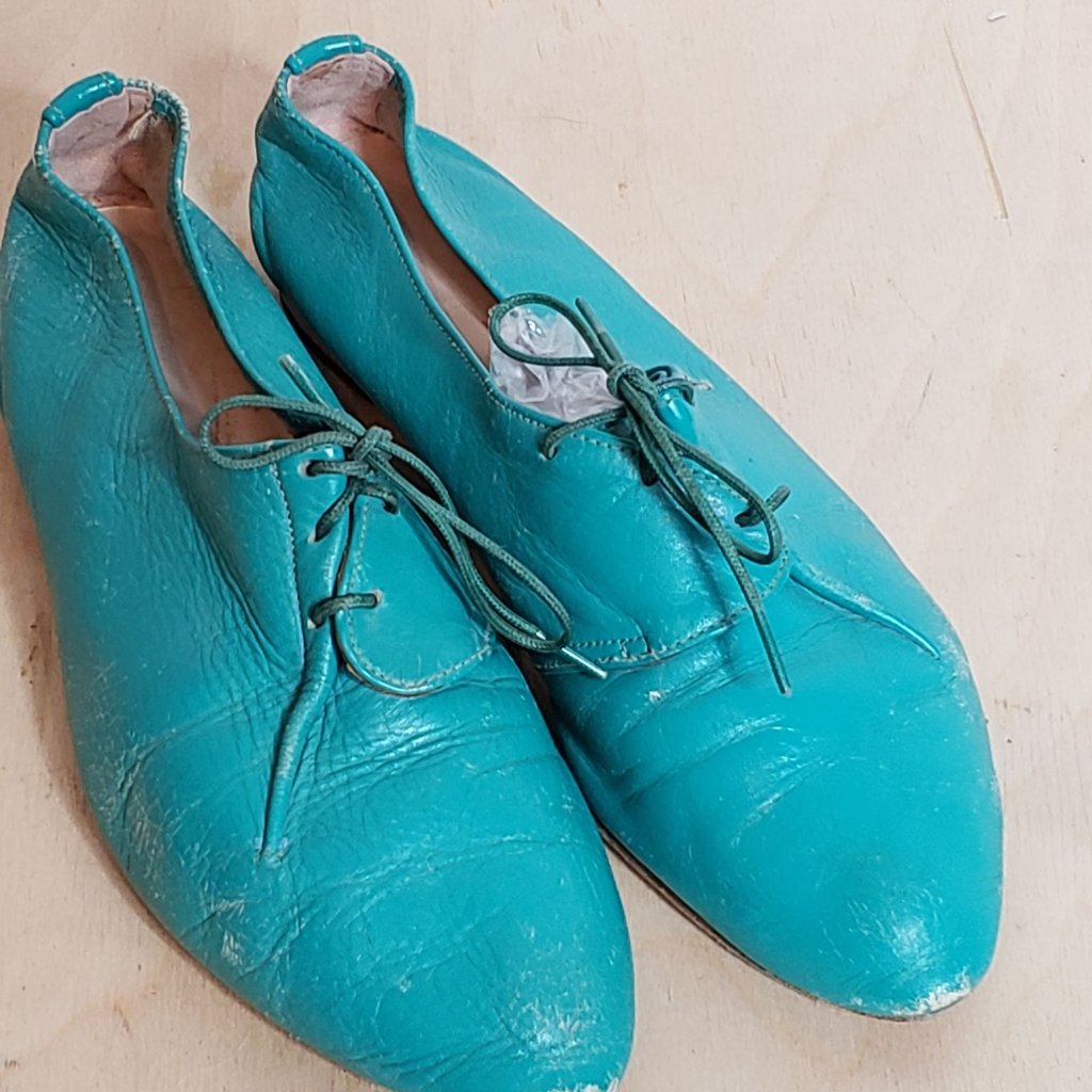 Vintage Capezio Teal Leather Lace Up Low Top 1950s Mcm Size 4